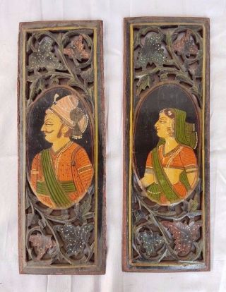 Old Vintage Antique Wooden Hand Crafted Painted Wall Hanging Decor Panel Kq
