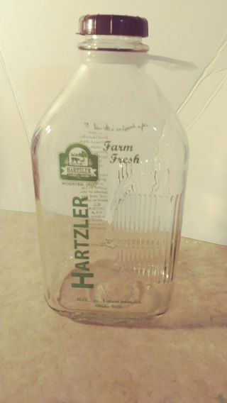Vintage Hartzler Dairy 1/2 Gallon Milk Glass Container Jug