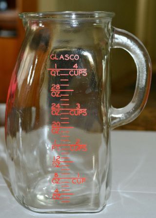 Vintage Glasco Glass Belly Bump Baby Formula Measuring Pitcher 1 Qt 4 Cup,  Usa
