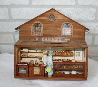 Vintage Wood Wooden Diorama 3 - D Shadowbox Bakery