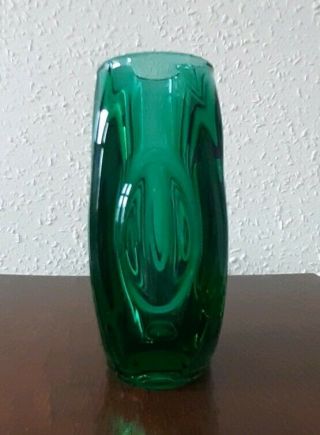 Vintage Sklo Union Glass Lens Vase By Rudolf Schrotter For Rosice,  Green,  6 "