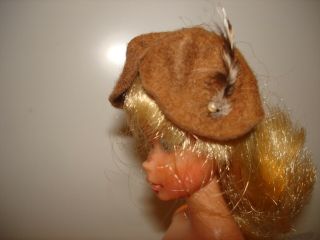 Vintage Barbie Doll Hat Brown With Feather Felt 915 Peachy