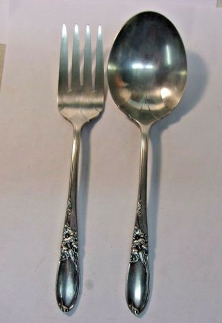 Vintage Community Silverplate Flatware White Orchid Meat Fork And Serving Spoon
