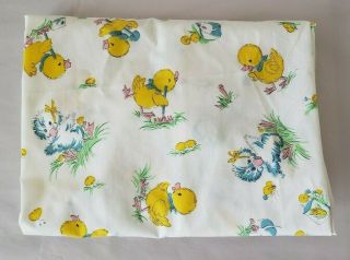 Vintage Yellow Blue Ducks Bunnies Baby Fitted Crib Sheet