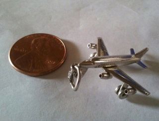 Large Vintage Sterling Silver Airplane Charm,  Wheels Move/turn