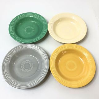 Vintage Fiesta Ware Deep Plate Rimmed Soup Bowls Light Green Ivory Gray Set Of 4