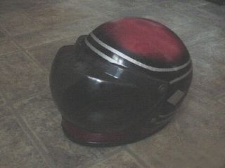 Vintage Red & Black Motorcycle Helmet With Ltc - V - 300 Bubble Shield Cafe Racer