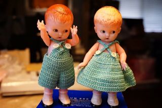 Antique Knickerbocker Plastic Company Girl And Boy Dolls