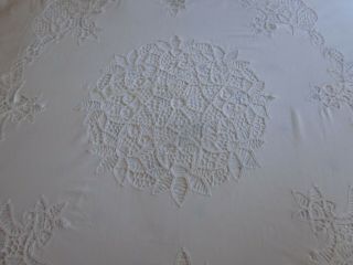 Vintage White Cotton Duvet Cover Battenburg Lace Inserts 87x70 inches 2