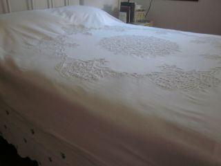 Vintage White Cotton Duvet Cover Battenburg Lace Inserts 87x70 inches 4