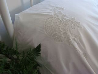 Vintage White Cotton Duvet Cover Battenburg Lace Inserts 87x70 inches 5