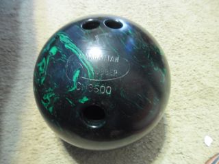 Vintage Manhattan Rubber Bowling Ball Color Green Swirl Black 14,  Pounds Drilled