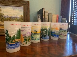 Set Of Six Vtg 1959 Oregon Scenic Centennial Frosted Glass Tumblers Vintage