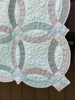 Vintage 1930’s Doble Wedding Ring Quilt Hand Quilted Stitched Twin Size Multicol 4