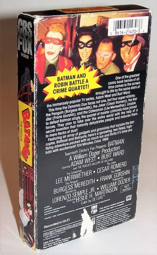Vintage 1989 Batman: The Movie VHS Video Cassette CBS/FOX - Adam West Burt Ward 3