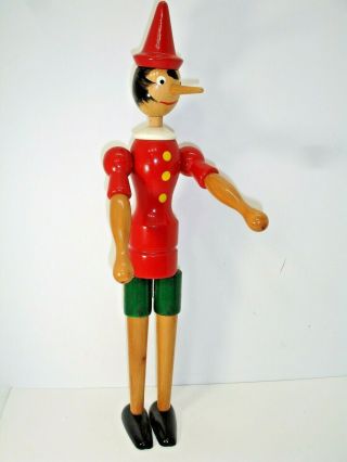 Vintage Wooden Pinocchio Doll Biganzoli,  Italy,  Hand Painted,  20 Inches,  Jointed