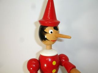 Vintage Wooden Pinocchio Doll Biganzoli,  Italy,  Hand Painted,  20 Inches,  Jointed 2