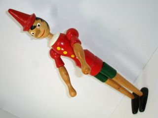 Vintage Wooden Pinocchio Doll Biganzoli,  Italy,  Hand Painted,  20 Inches,  Jointed 4