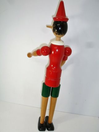 Vintage Wooden Pinocchio Doll Biganzoli,  Italy,  Hand Painted,  20 Inches,  Jointed 5