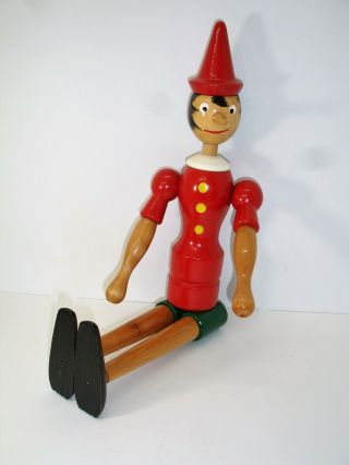 Vintage Wooden Pinocchio Doll Biganzoli,  Italy,  Hand Painted,  20 Inches,  Jointed 7
