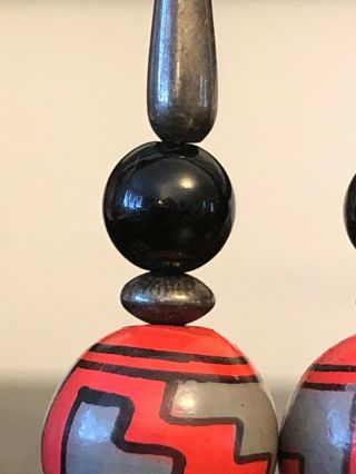 vintage Native American painted Bead onyx Ball Sterling Silver Red Earrings 8 G 2