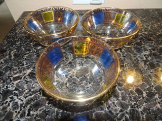 3 Vintage Culver 5 1/4 Blue And Gold Bowl - Signed -