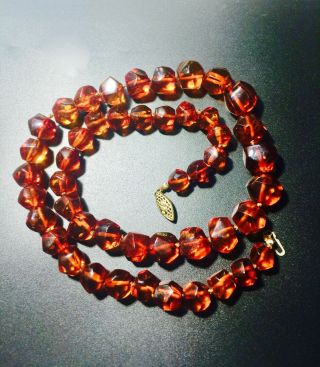 Vintage Baltic Dark Honey Amber Faceted Bead Necklace