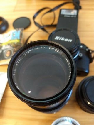 Vintage Nikon EM 35mm Camera Lens Extensions Flash Paperwork Great Deal 7