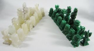 Vintage Onyx Marble Chess Set Hand Carved Mexico Green White Stone Large 4.  25 "