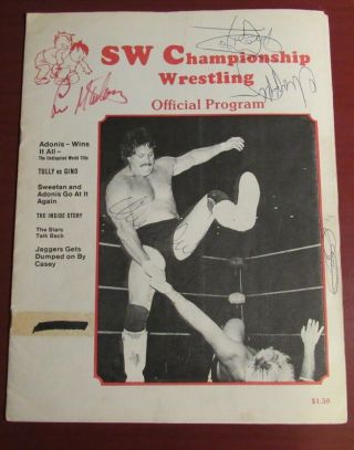 Vintage Wrestling Program Signed By Tully Blanchard,  Tiger Conroy,  Bobby Jagger