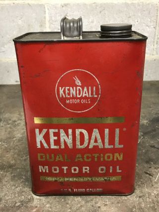 Vintage Kendall Dual Action Motor Oil 1 Gallon Can Oil Gas