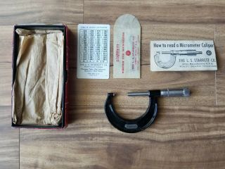 Vintage Starrett No 436 1 - 2 Inch Micrometer Caliper W/ Box,