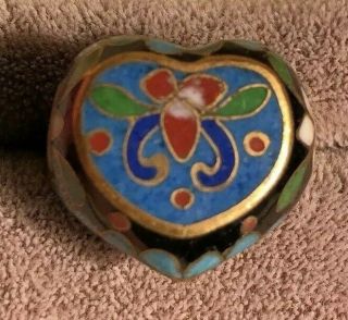 Vintage Asian Enamel Cloisonne Ring Blue Heart Shape Size 6.  75 Adjustable