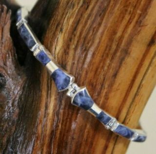 Vtg Mexico 950 Silver Sodalite Hinged Panel Link Bracelettaxco Old Stock