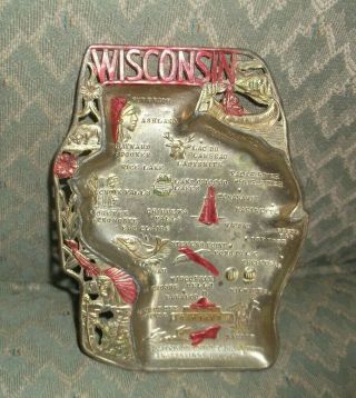 Vintage Wisconsin State Metal Souvenir Ashtray - Made In Japan