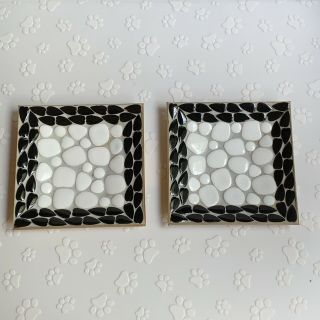 Vintage Mid - Century Nevco Black White Mosaic Ceramic Spoon Rest Japan Trinket 2