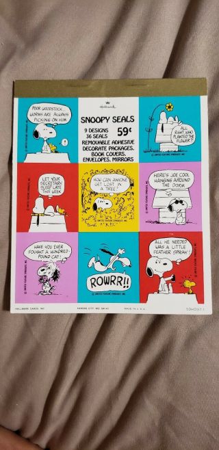 Vintage Snoopy Peanuts Stickers Postage Seals Stickers Book Hallmark Ufs,  Inc