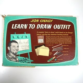 Vintage Jon Gnagy Learn To Draw Outfit 1950 No.  3129 With Box Supplies