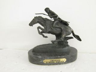 Frederic Remington ' Cheyenne ' Vintage Cast Bronze Sculpture w/ Marble Base 9 