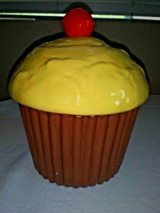 Vintage Ceramic Cupcake With Cherry On Top Cookie Jar