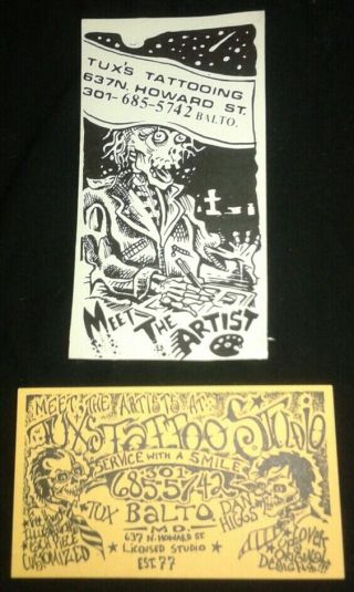 Vintage Tattoo Tux Dan Higgs Business Card Decal 80s