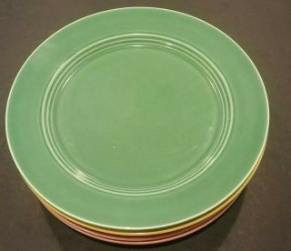 5 Vintage Homer Laughlin Harlequin 7 1/4” Salad Plate - 3 Rose,  1 Yellow,  1 Green