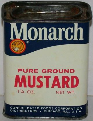Vintage Spice Tin Monarch Ground Mustard Lion Picture Consolidated Foods Chicago