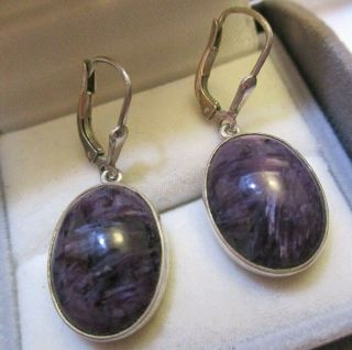 Vintage Solid Silver Purple Gemstone Drop Earrings