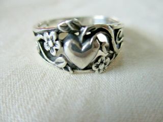 Vintage James Avery Sterling Silver Heart Flower Ring Size 6.  5 Ja Ster