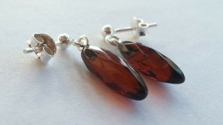 Cute Vintage Russian Baltic Red Amber Sterling Silver 925 Earrings