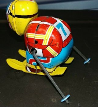 Vintage Acrobatic Racing Snow Skier wind - up flipping tin litho toy by HIRO Japan 4