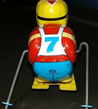 Vintage Acrobatic Racing Snow Skier wind - up flipping tin litho toy by HIRO Japan 5