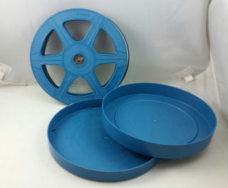 Vintage 16mm Empty 400 Ft Blue Plastic Film Reel And Can Set 7 " Made In The Usa