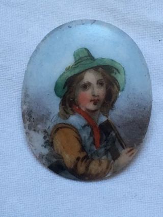 Vintage Staffordshire Cara China Child Painting Brooch Made In England.  C1970s
